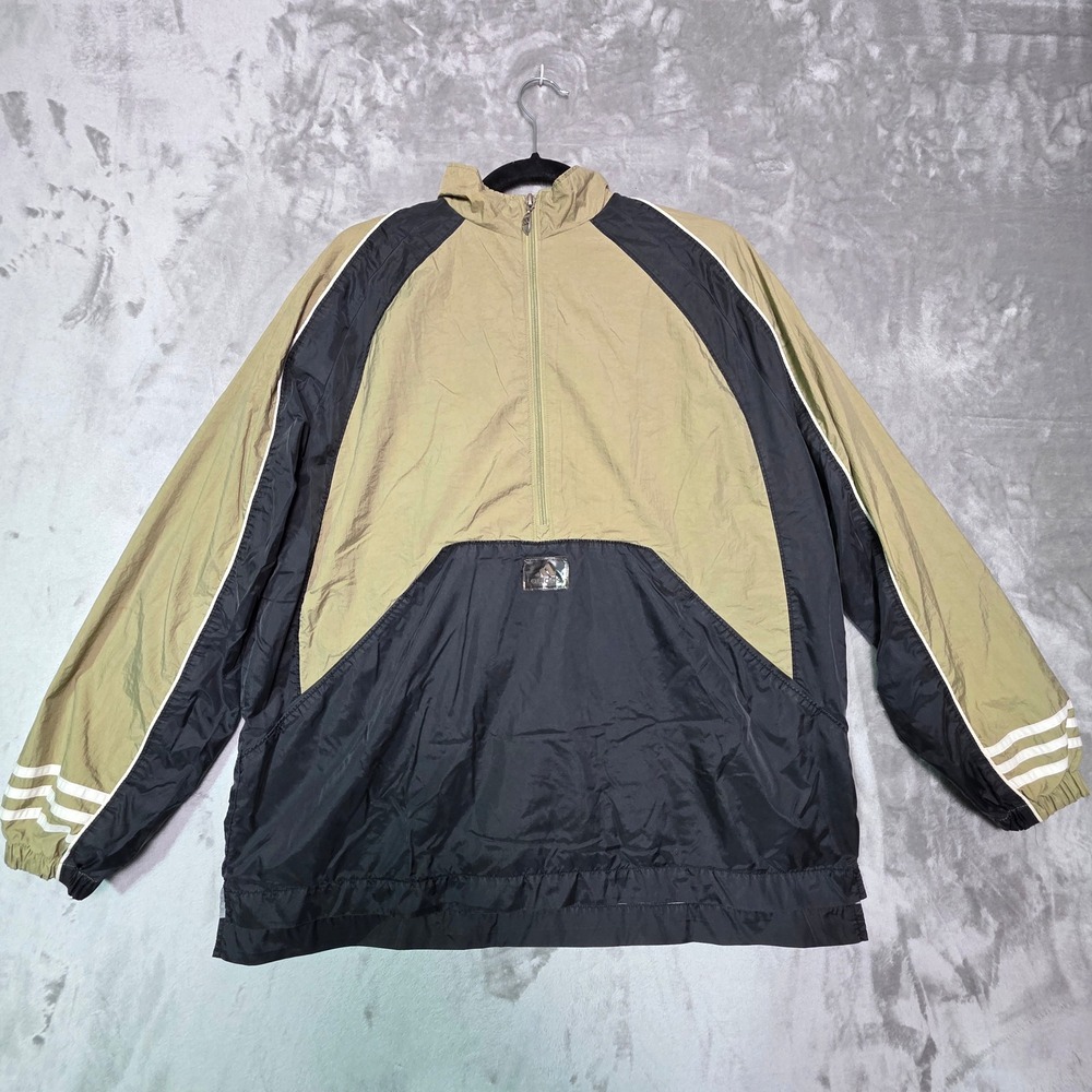 Adidas Vintage Mens Half Zip Windbreaker Jacket Olive Green Black Size L 88387